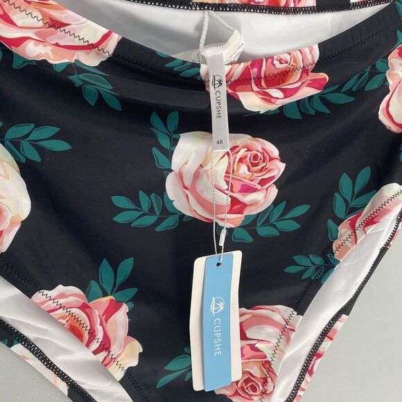 CUPSHE Bikini Bottoms Black with Pink Roses/Black Rock Women's 4X NWT - Picture 3 of 4